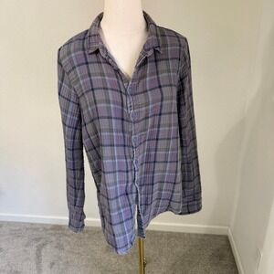CP Shades Flannel Plaid Button Down Shirt Purple Blue Gray Cotton Women's